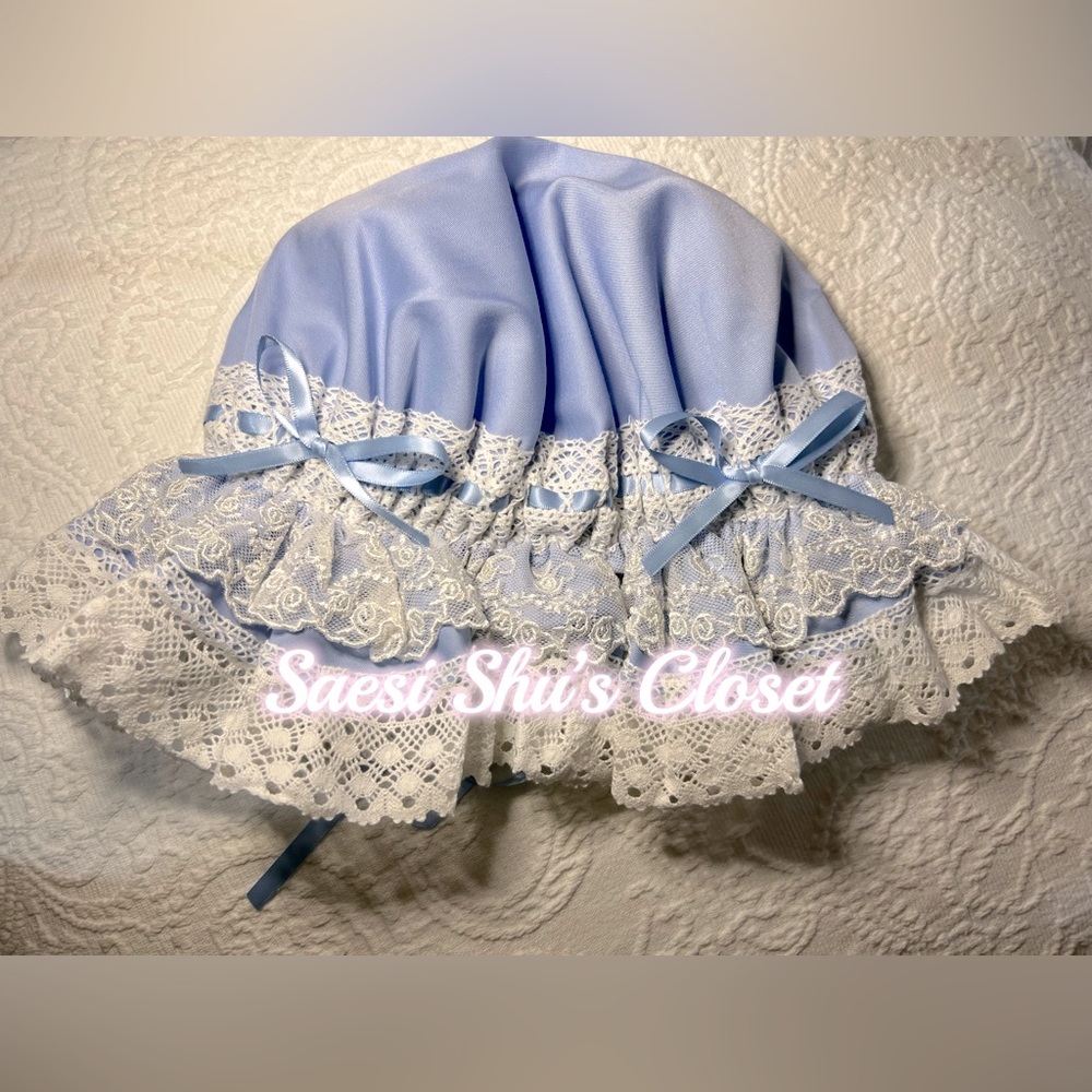 NWT Rococo Classic Lolita Lace Bonnet Nightcap Blue x  White